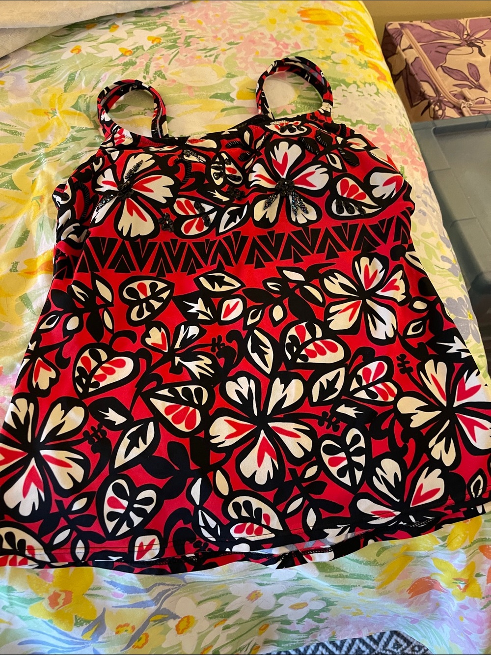 New No Tags Women’s Red Floral Bathing Suit Tank Top